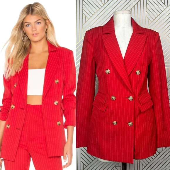 C/MEO Collective Go From Here Double Breasted Red Pinstripe Blazer‎ Size Small - Picture 1 of 12